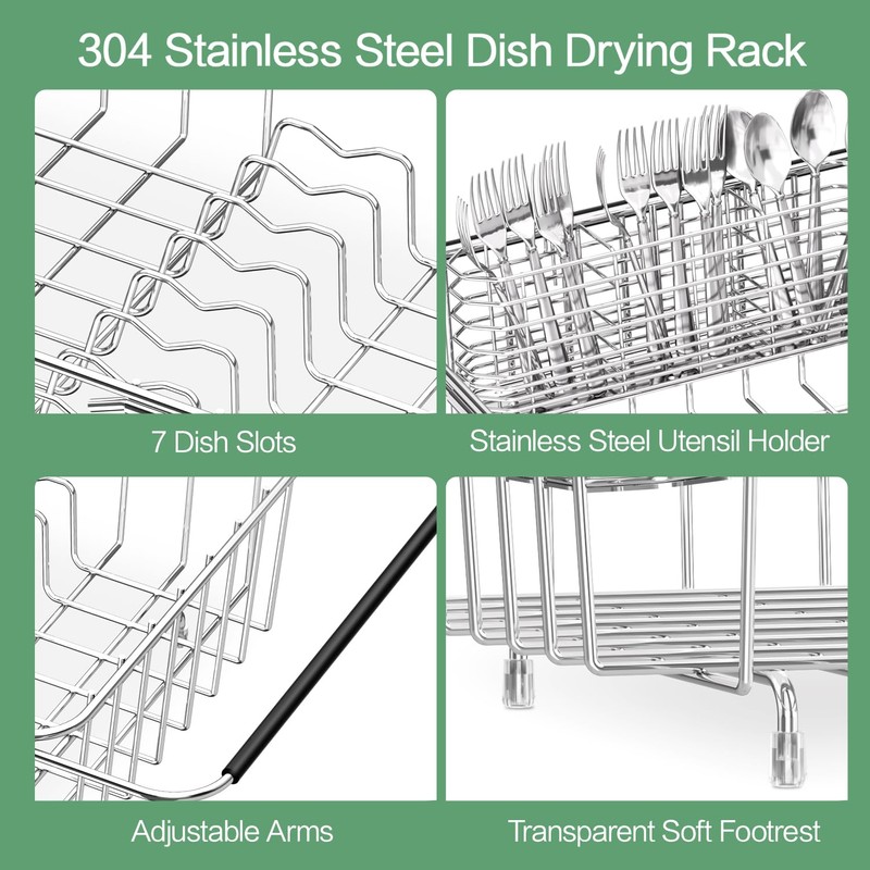 SwetLao Large Sink Dish Drying Rack, Expandable 304 Stainless Steel