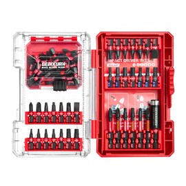 Geinxurn 65Pieces Impact Screwdriver Bits Set, Magnetic S2 Steel Phillips/Slotted/Square/Torx Insert Power Bits Tips, Impact Bit Holder with Red Storage Box Case