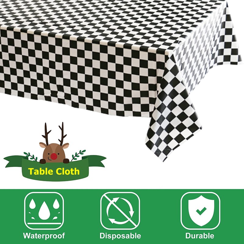 137*274cm Black and White Checkered Disposable Table Cloth Table Covers,Party
