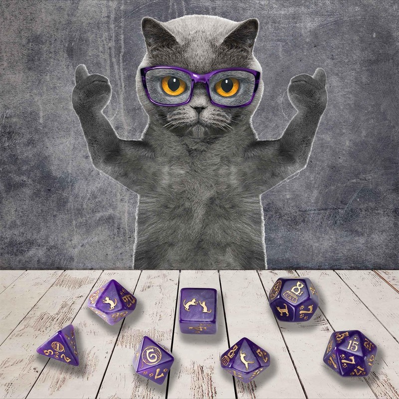scat01 - set 7 dadi purrito gold/purple