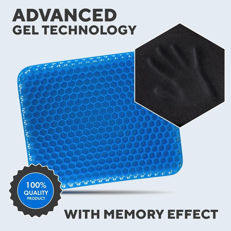 Gel Seat Cushion for Long Sitting, Double Thick, Pressure Relief