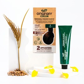 Originary Color - Professional Permanent Dye Kit Colour 4-0 Medium Brown 100ml + Oxidizing Cream 100ml + Shampoo 30ml Ammonia and PPD Free Formula