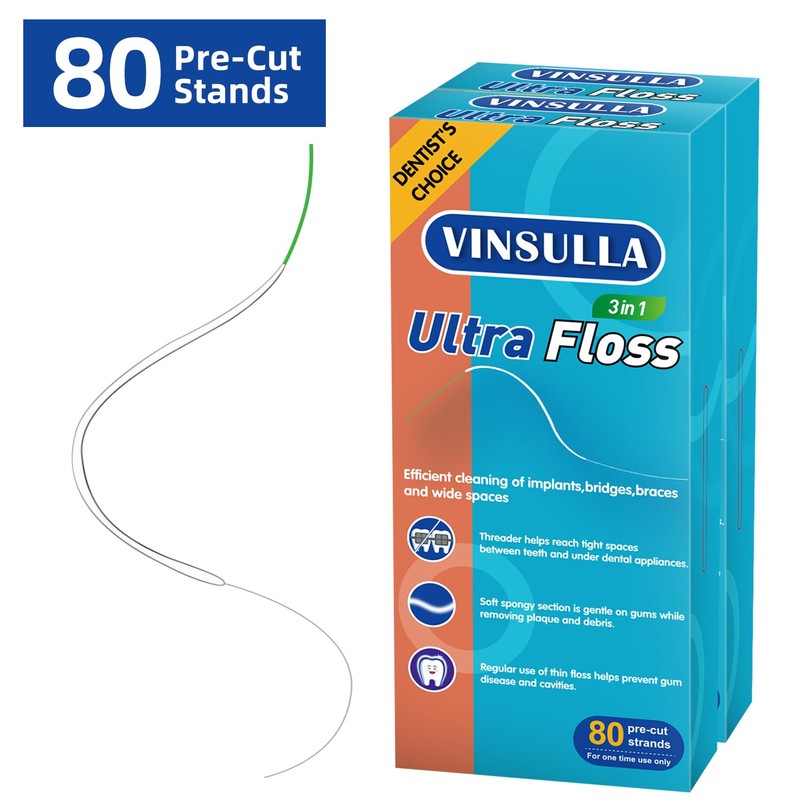 VINSULLA Dental Floss for Braces, Floss Threaders for Bridges and