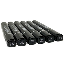 6 Pack Black Alcohol Markers, Double Tipped Soft Fine Tips and Brush Art Marker Set for Artist Adults Kids Coloring Sketching (Black)