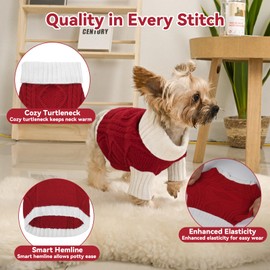 Lorehelina Dog Sweater for Small Dogs Argyle Cable Knit Turtleneck Pullover Winter Clothes for Boys Girls Stretch Chihuahua Yorkie Puppy Christmas Doggie Pet (XS, Red)