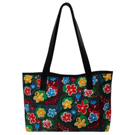 DUCS Womens Tote Bag Purse – Shoulder Tote Bag with Magnetic Snap Closure – Cute Print – Polyester and Vegan Leather Handbag (Patchwork Flowers)