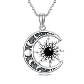 YONFQE Sun and Moon Necklace 925 Sterling Silver Moon Pendant Necklace Sun Jewellery Gift for Women Mum Wife Bestfriends, Sterling Silver, No Gemstone