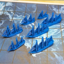 Blue Merchants & Marauders Upgraded Pirate Borg Ships Set of 7 Board Game Tokens