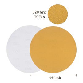 Kozelo 10pcs PSA Sanding Discs - [8 Inch x 320 Grit] Non-Hole Self Adhesive Sticky-Back Gold Sandpaper Discs for Automotive Car Paint Use, Aluminum Oxide, Zirconia, Round