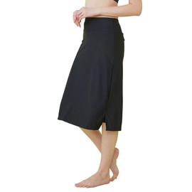 Midi Swim Skirt with Leggings for Women Long Swim Skirt with Attached Leggings High Waisted Leggings Capri Swim Pants with Skirt UPF 50+ Black XL