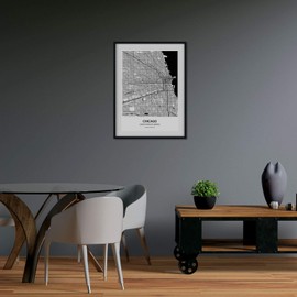 Nacnic Map of Chicago USA Blades of the United States Cities with Seas and Rivers in Black Colour A4 Size with Frame