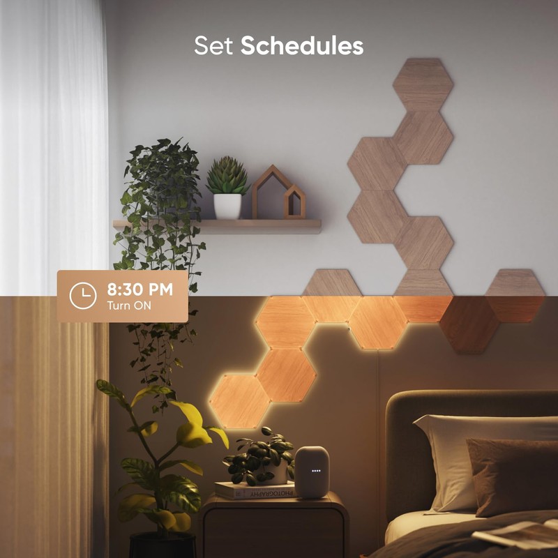Nanoleaf Elements Wood Look Smart Wall Lights, Hexagon LED Wall