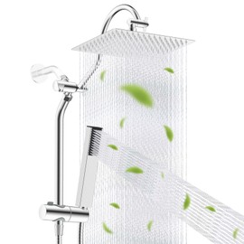 Hibbent cUPC Certified High Pressure 12'' Rainfall Shower Head, Showerhead Combo with 4-mode Handheld Spray, 12'' Adjustable Extension Arm, Extension Bar, Easy Reach Holder, 71'' Hose, Chrome