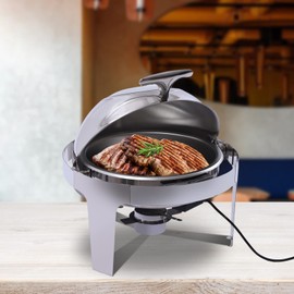 PIAOCAIYIN Electric Chafing Dish, 400W 6.3QT Roll Top Electric Chafing Dish with Visible Window, Stainless Steel Buffet Food Warmer w/Temperature Adjustable, for Kitchen, Restaurant, Buffet