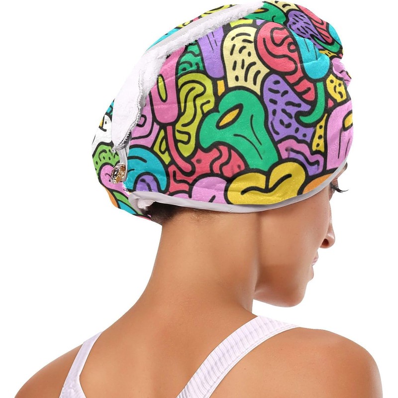 Doodle Flowers - Toallas de secado de cabello con botón