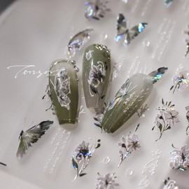 5D Embossed Spring Nail Art Stickers Flower Nail Stickers Self-Adhesive Butterfly Nail Decals Summer Nail Art for Acrylic Nails Press on Flower Nail Supplies for Women Girls Manicure DIY