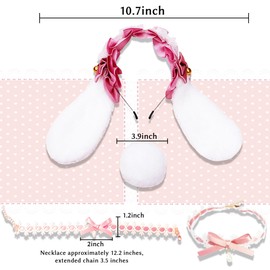 LaVenty Pink Furry Bunny Ears Headband Bow Choker Hair Clips Kawaii Lolita Anime Theme