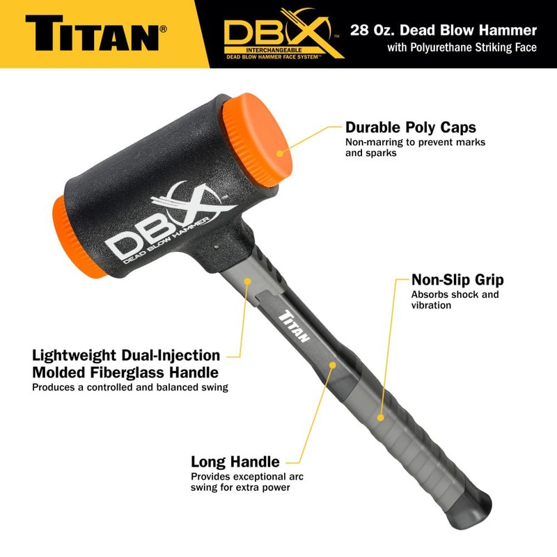 Titan DBX 63628 28oz Dead Blow Hammer with Interchangeable Polyurethane