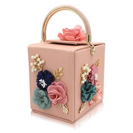 Milisente Evening Clutch Bag for Women Floral Square Box Evening Bags Crossbody Shoulder handBags Flower Wedding Clutch Purse(Pink)