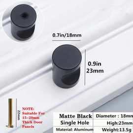 Yuarmi Cabinet Knobs 10 Pack 0.75" Diameter Round Matte Drawer Dresser Single Hole Solid Door Knob Pull Handle Knobs for Wardrobe Drawer Cabinet Home Kitchen Hardware (Matte Black 10 Pack)