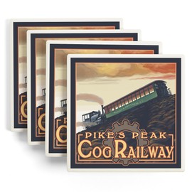 Pikes Peak Cog Railroad, Colorado (Absorbent Ceramic Coasters Set of 4 Matching Images, Cork Back, Kitchen Table Decor)