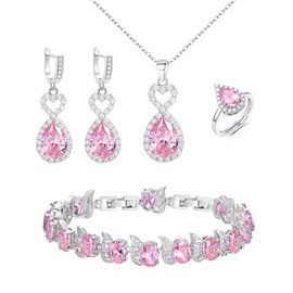 EVER FAITH 4 Piece Jewellery Set for Women Teardrop CZ Heart Necklace Earrings Bracelet Ring Jewellery Christmas Birthday Gift for Women Mum Friend Lovers, Cubic Zirconia, Cubic Zirconia