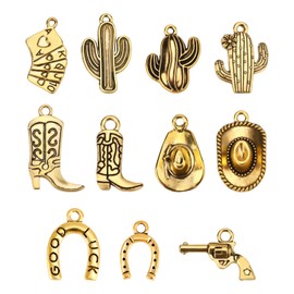 Mikovivi 100 g Western Cowboy Charms Set, 11 Styles Mixed Antique Charms Jewellery Pendants Made of Western Alloy for Jewellery Making Necklaces Bracelets and Earrings, Alloy Steel, No Gemstone