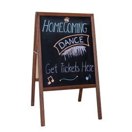 Crestline Products Marquee Easel (White Dry Erase & Black Chalkboard) - Stained Hardwood Sidewalk Easel, 42" H x 24" W