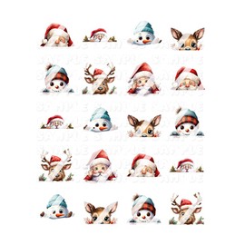Funny Christmas Peeking Santa, Snowman, Deer Nail Art Decals - Waterslide Nail Decals