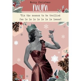 Mum Christmas Card, Funny Christmas Card Mum, Funny Mum Christmas Card, Funny Mum Card For Christmas Tis The Season To Be Trollied Faa La La La La Laaaa, Silver Foiked