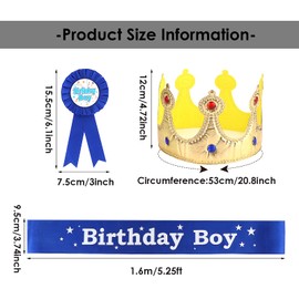 Abeillo Birthday King Crown, Birthday Boy Sash and Button Pins Boy Birthday Party Dress-Up Supplies Birthday Boy Party Accessory Set for Boys Birthday Party Decoration