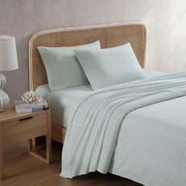 Tommy Bahama - King Sheet Set, Cotton Percale Bedding Set, Super Soft and Cozy Home Decor, Oeko-Tex Certified (Cool Beach Stripe Turquoise, King)
