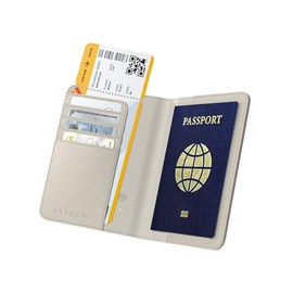 Satechi Passport Holder for Travel with Find My, Passport Cover with 4 Card Holder, Wireless Charging, and RFID Protection – Travel Essential Vegan Leather Passport– Sand