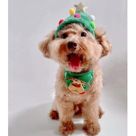Reelok Christmas Hat and Bandana Bibs Costumes for Pet Cat Dog (Christmastree M)