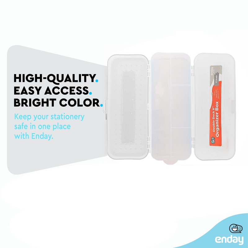 Enday Pencil Box Clear, Plastic Double Deck Pencil Case with