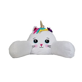 Kid's Bed Rest Pillow with Arms, Back Rest Cushion for Reading or Playing, Oeko TEX Certified, Oversized Plush Filled Backrest Pillow for Boys and Girls, White Caticorn