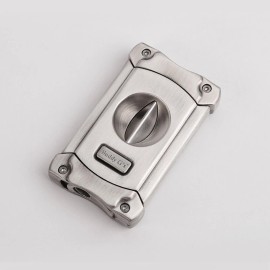 The Vintage Lighter V-Cut Cigar Cutter with a Bonus Retractable Cigar Punch - Heavy Duty Cutter - Silver
