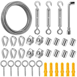 DIYLAND Wire Rope Stainless Steel Set, 20 m 2 mm Steel Cable PVC Coated Trellis Set Tension Wire Rope Tension Set for Trellis, Curtain Rope, Washing Line, Lamp Suspension
