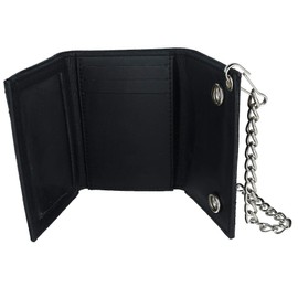 CTM® Men's Leather Eagle Imprint Trifold Chain Wallet, Black