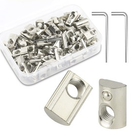 T-Slot Nut Nut Set T-Slot Screws Thread Carbon Steel with Centring and Spring Ball Sliding Nuts Hammer Nut for Aluminium Profile Extrusion Slot 20 Series 100x (M6)