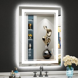 AWANDEE 20x28 LED Bathroom Mirror with Lights, Backlit and Front Lit Anti-Fog Lighted Vanity Mirrors for Bathroom Wall, Dimmable, 3-Color Light, Memory, Shatter-Proof, HD Tempered Glass, CRI＞90