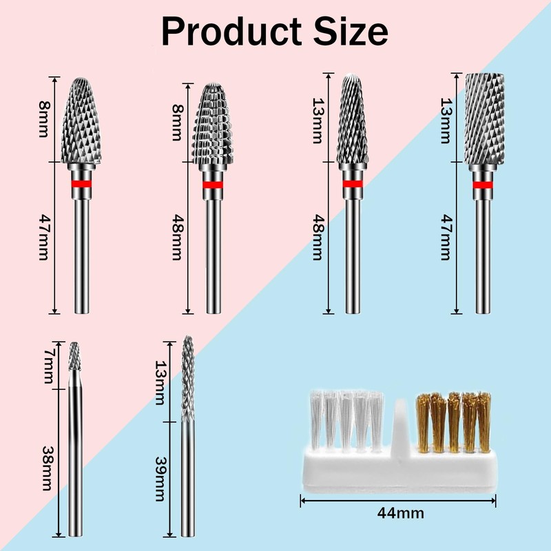 Pack of 7 Nail Drill Bits, Nail Cutter Attachments, Nail