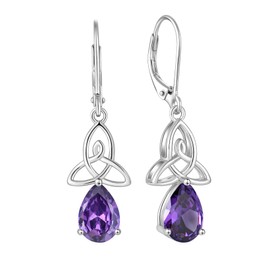 Lwsary Irish Celtic Knot Dangle Drop Earrings 925 Sterling Silver Teardrop Leverback Earrings Amethyst February Birthstone Jewelry Gifts for Women