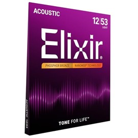 Cuerdas de guitarra acústica Elixir Strings de bronce fosforado con recubrimiento NANOWEB, calibre ligero (.012-.053)