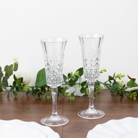 Balsa Circle 6 pcs Clear 6 oz Plastic Champagne Flutes with Embossed Leaf Pattern Wedding Birthday Events Reception Catering Party Home Decorations Supplies