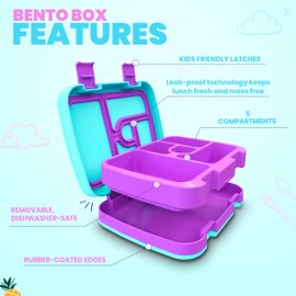 YOLAY Bento Box for Kids Lunch Box Leak-Proof, 5-Compartment Lunch Box Kids for Ages 3-10, Durable with Anti-Slip Base, Suitable for Schools, Outdoor and Travel (Unicorn)