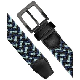 Belts.com Braided Elastic Stretch Belt Casual Weave Canvas Fabric Woven Belt 1-3/8" (BLK/BLU/NVY, S)