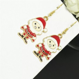 Unbranded Fun Yellow Gold Enamel Winter Christmas Santa Claus Charm Hook Dangle Earrings
