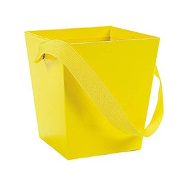 Fun Express - Yellow Cardboard Bucket Ribbon Handle for Wedding - Party Supplies - Containers & Boxes - Paper Boxes - Wedding - 6 Pieces