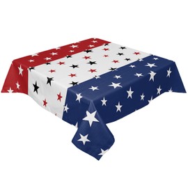 Vandarllin July 4th Tablecloths Red White Blue Waterproof Polyester Table Covers Decor for Square/Round Table,Home Dining,Outdoor,Party,Oil Proof,54"x54" Independence Day Americana Stars